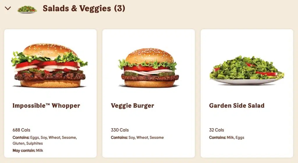 Burger King Veggie and Salads Price