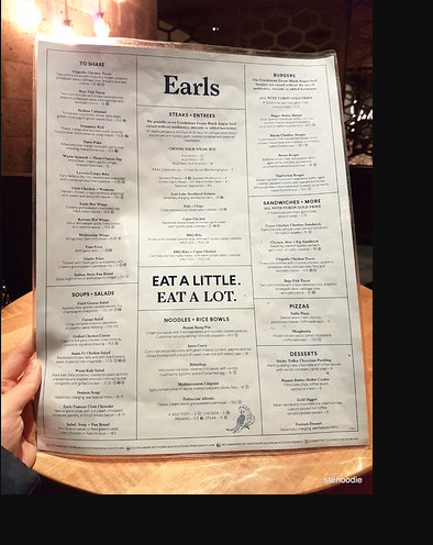 Earls Menu Canada List