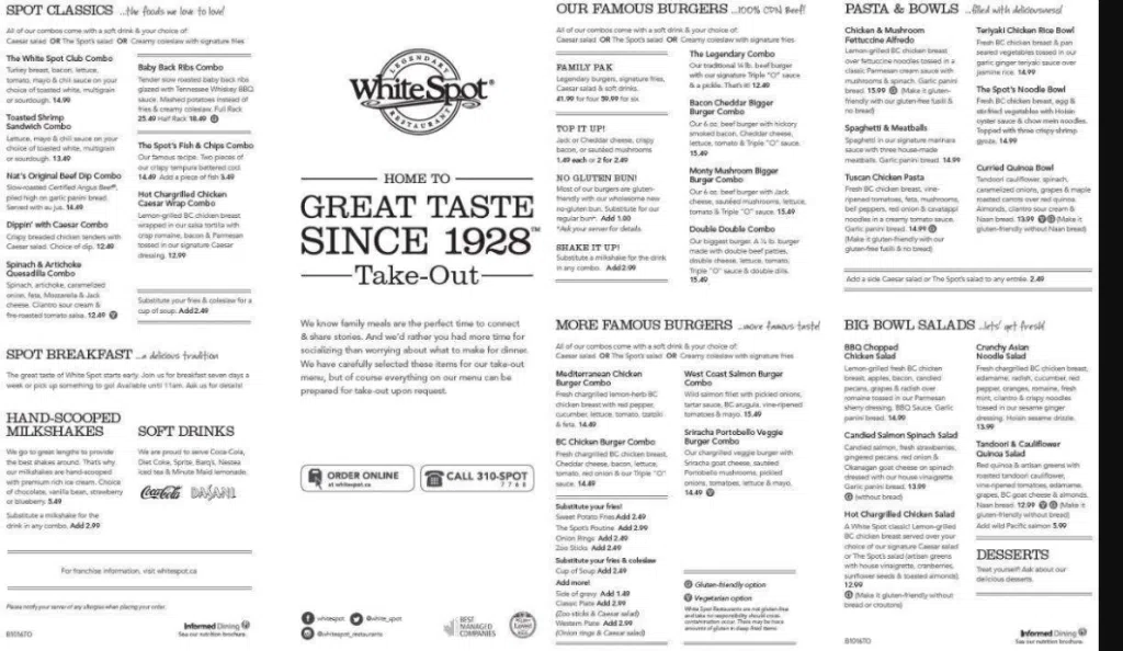 White Spot Menu Canada List