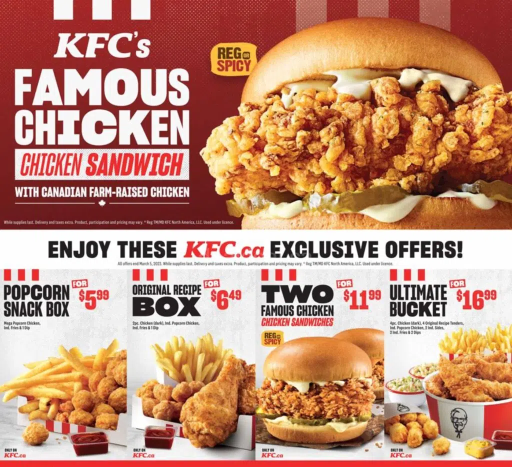 KFC Canada Menu Prices 2023