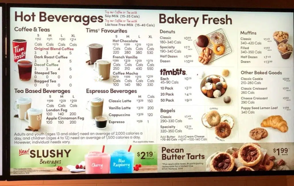 Tim Horton Menu Canada with Prices 2023