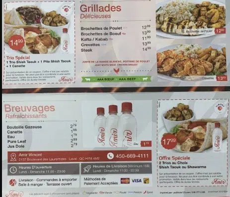 Amir Menu Canada Price