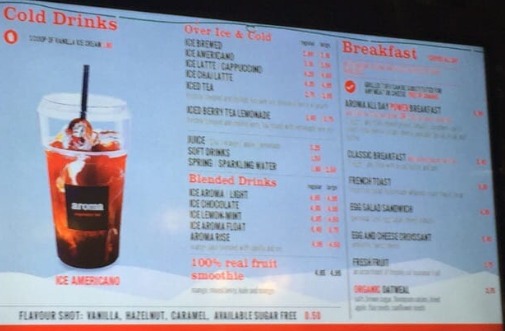 Aroma Menu Canada Cold Drinks