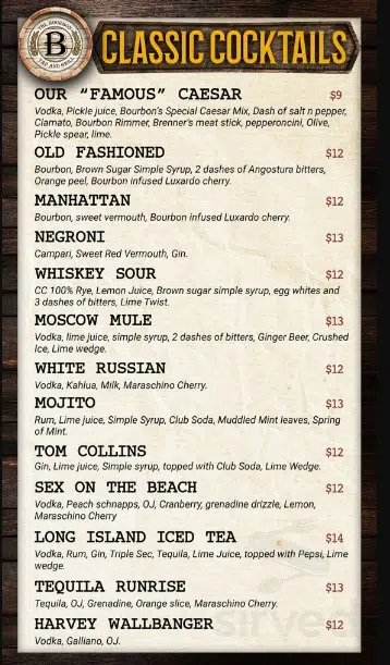 Bourbon Menu Canada Classic List