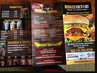Burger Factory Menu Canada List