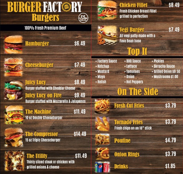 Burger Factory Menu Canada Price