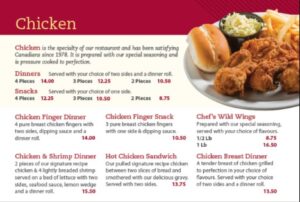 CHICKEN CHEF MENU Canada Prices List 2023