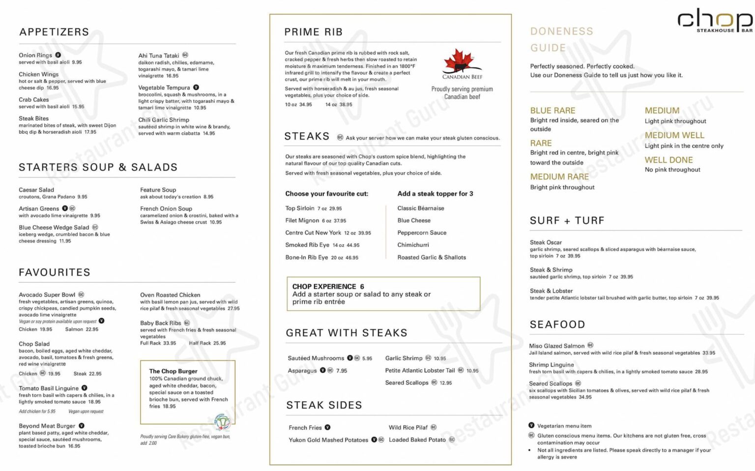 Chop Steakhouse & Bar Menu Canada Updated Prices 2023