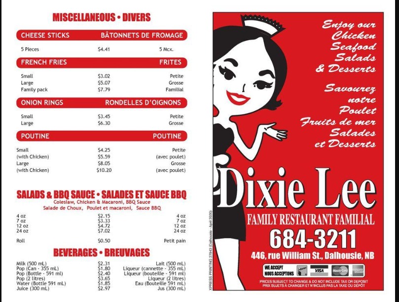 Dixie Lee Canada Menu Price