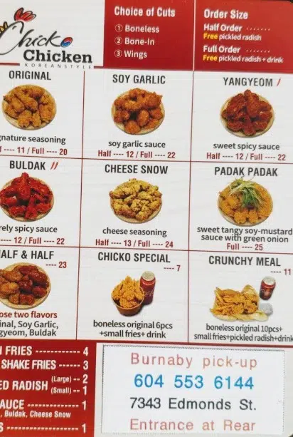 Chicko Chicken Menu Canada Chicken