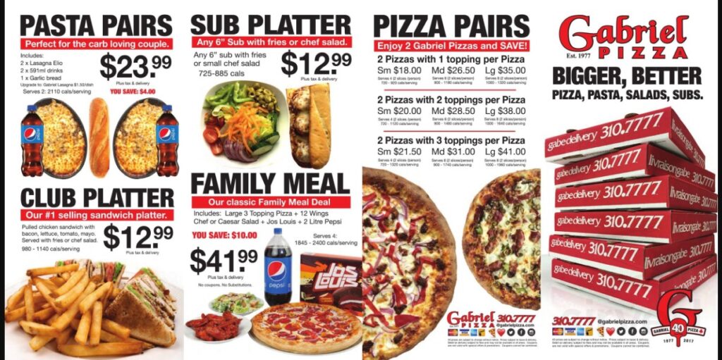 Gabriel Pizza Menu Canada Prices List 2023