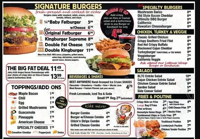 Fatburger Menu Canada Signature Burgers