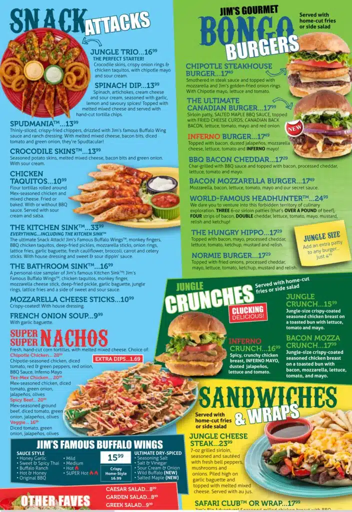 Jungle Jim's Menu 2023