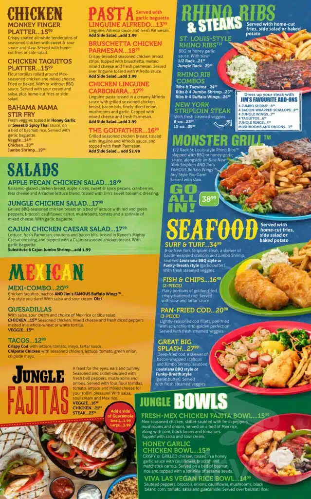 Jungle Jim's Menu Price
