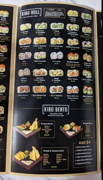 Kibo Sushi Roll Menu Canada