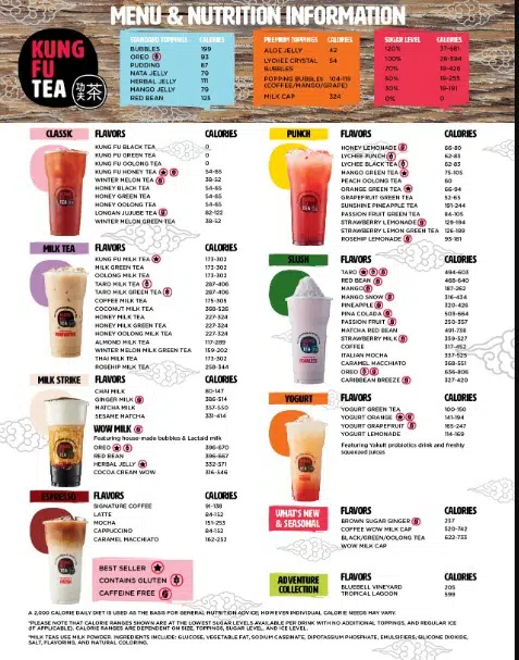 Kung Fu Tea Menu Canada List