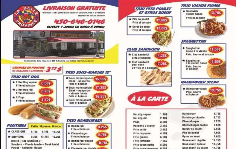 La Belle Province Menu Canada List