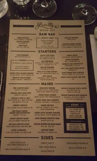 Lucille's Oyster Dive Menu Canada Sides