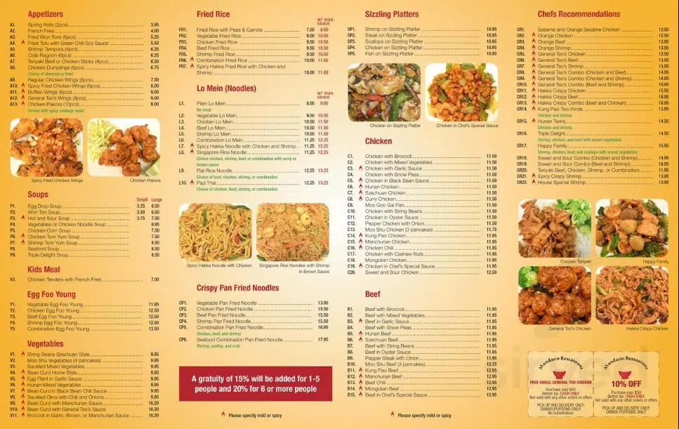 Mandarin Restaurant Menu Canada List