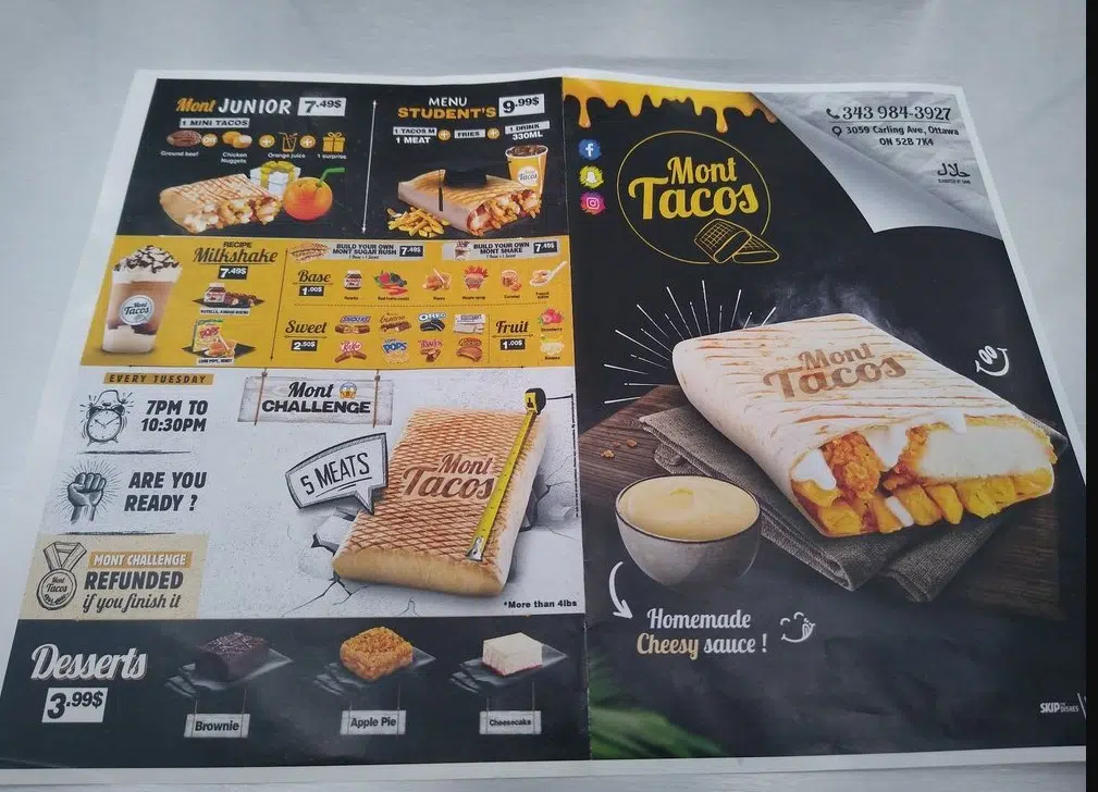 Mont Tacos Menu Canada Price