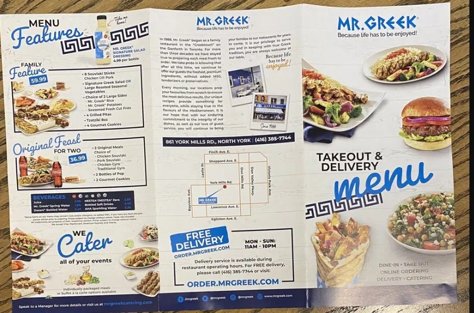 Mr. Greek Menu Canada Price