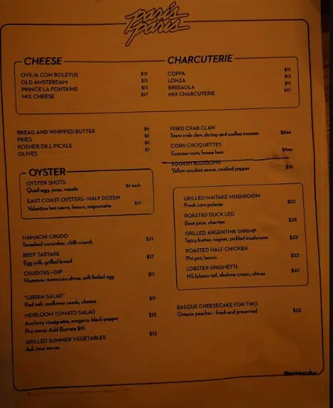 Paris Paris Menu Canada List