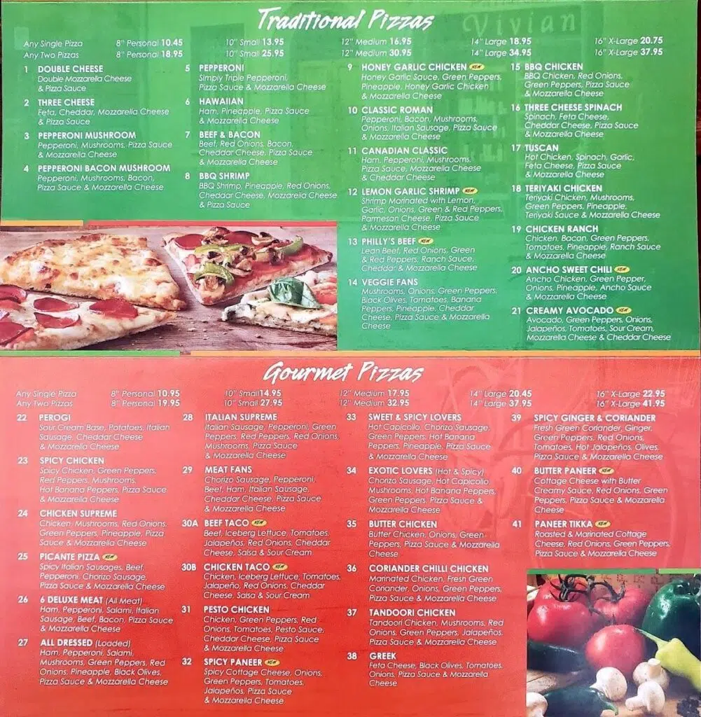 Red Swan Pizza Menu Canada Pizza