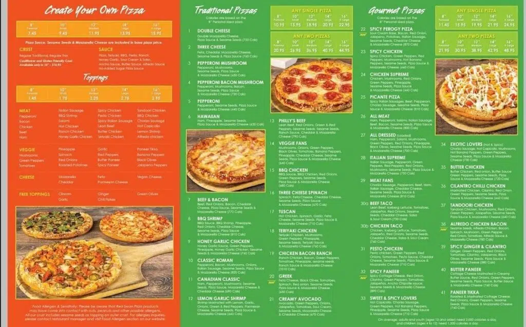 Red Swan Pizza Canada Create your own Pizza Menu