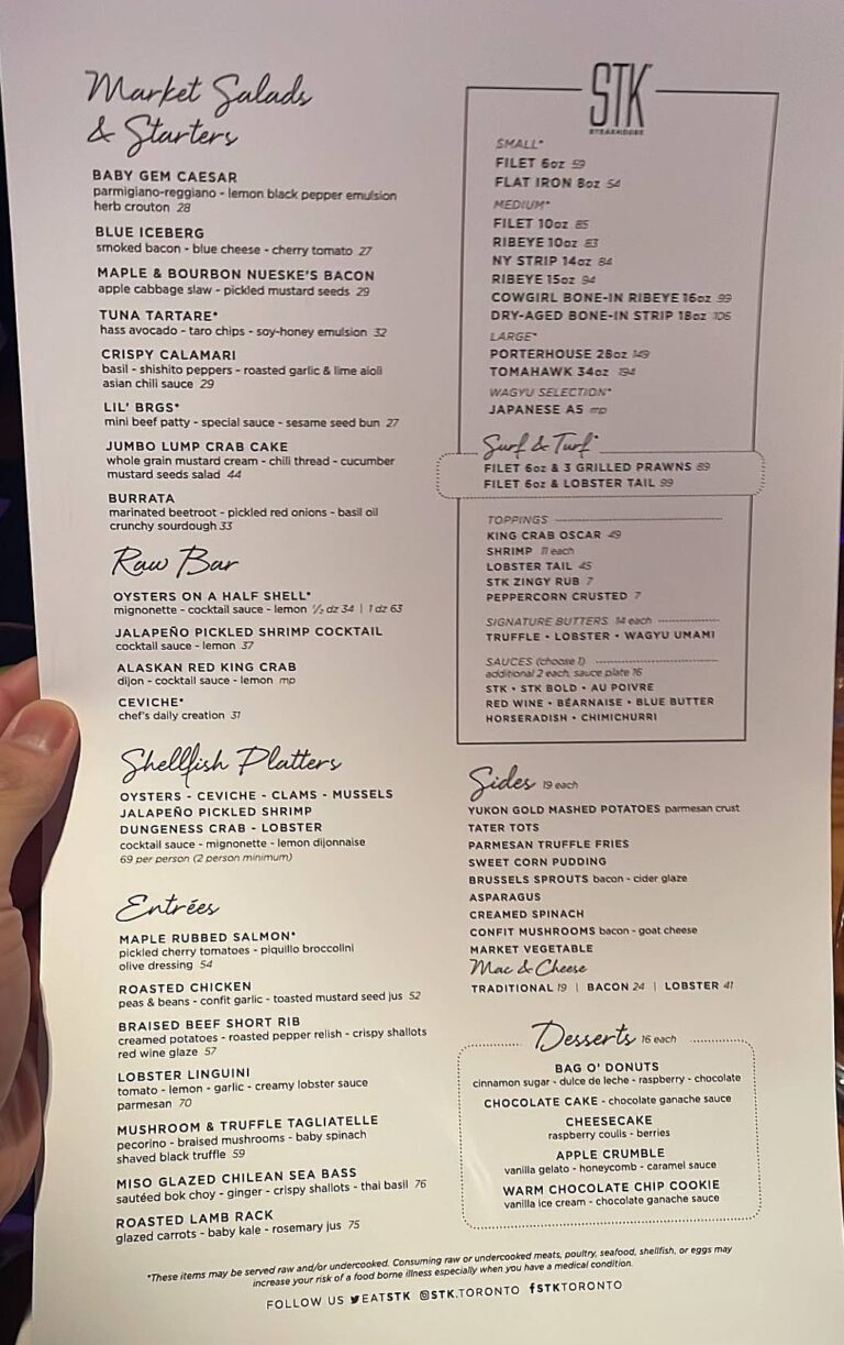 STK Menu Canada & Updated Prices 2023