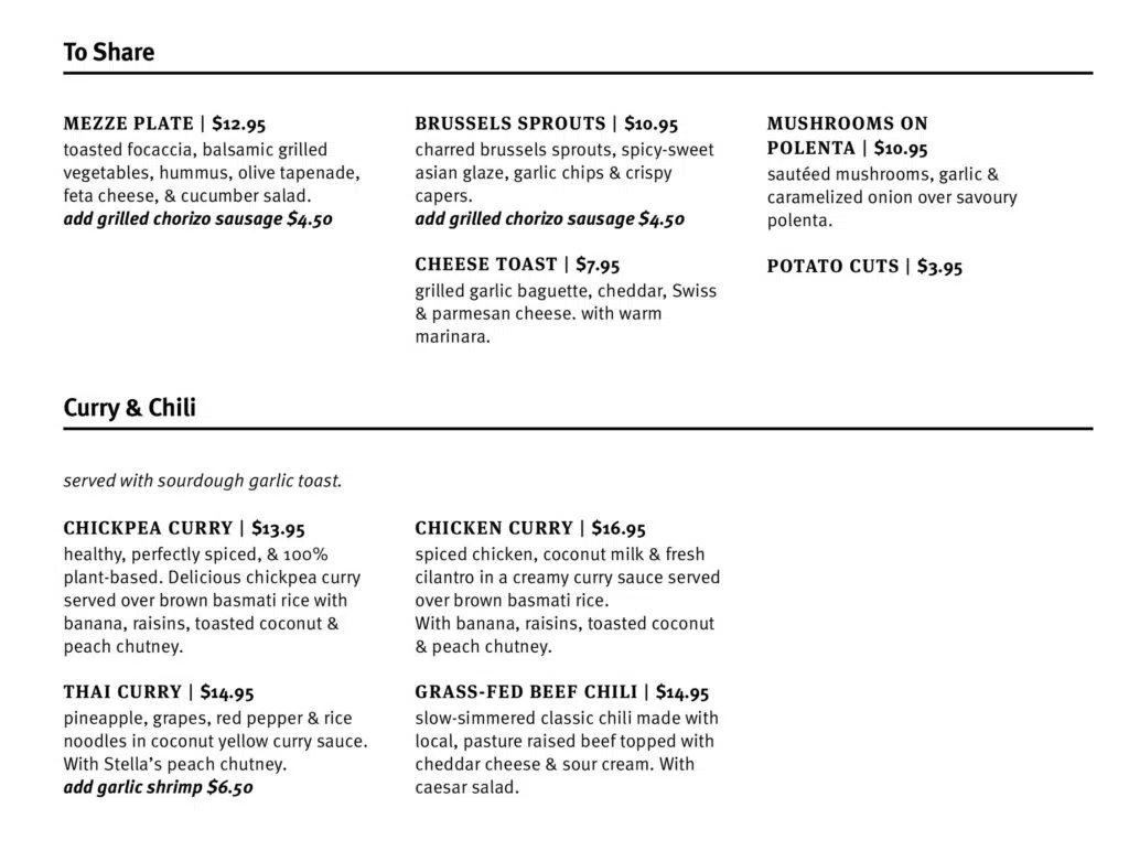 Stella’s Menu Canada To Share