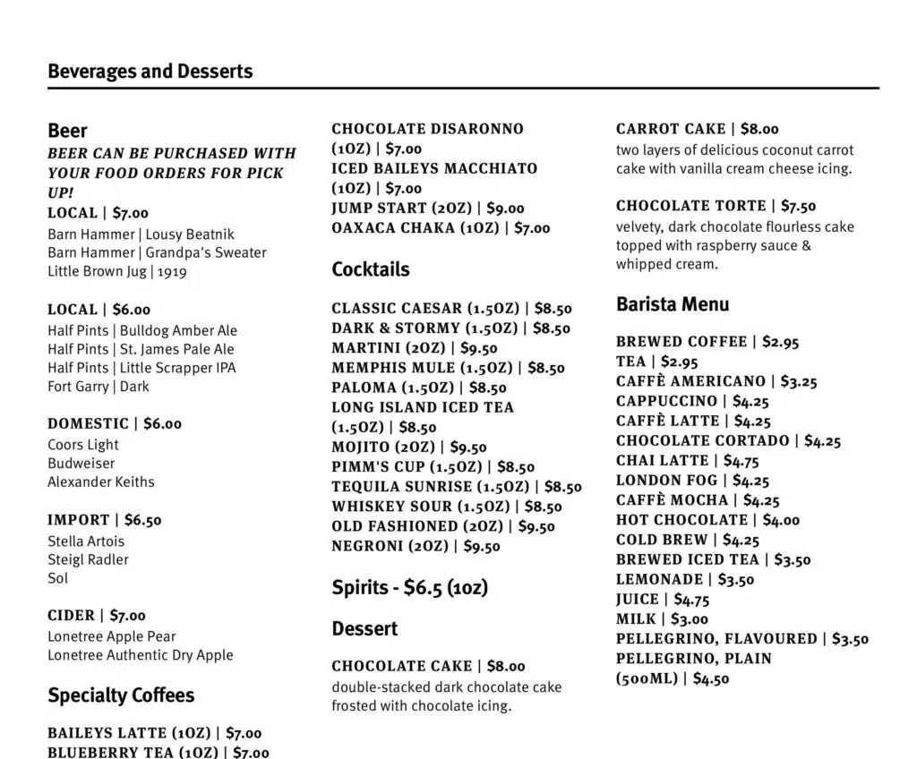 Stella’s Menu Canada Desserts