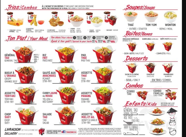 Thai Zone Menu Canada Prices List 2023