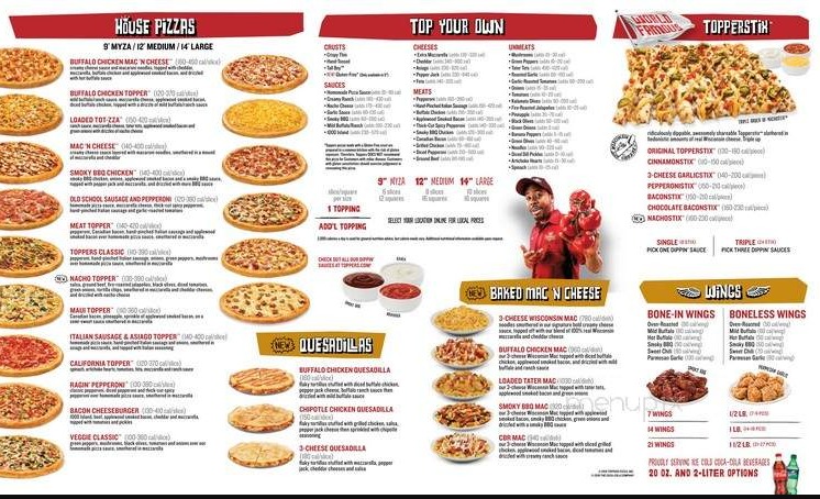 Topper’s Pizza Canada List Menu