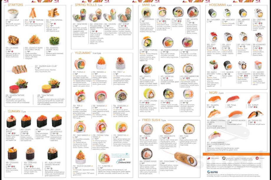 Yuzu Sushi Menu Canada List