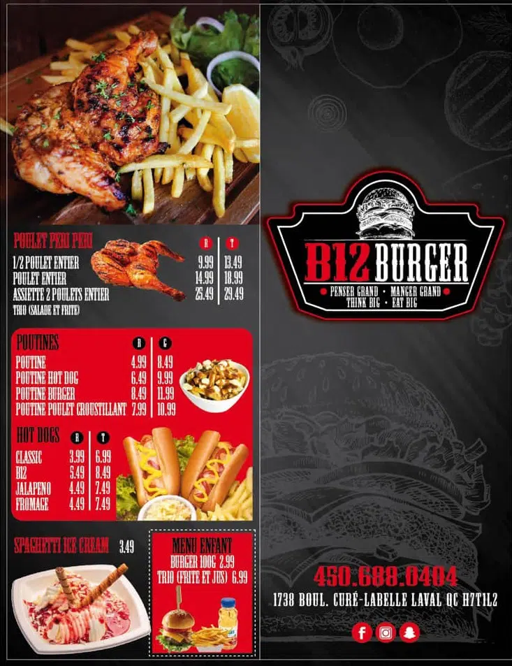 B12 Burger Menu Canada Price