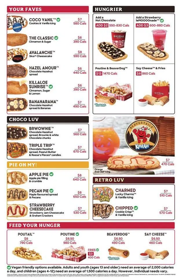 BeaverTails Menu Canada List