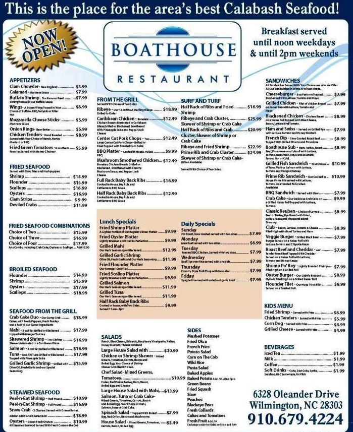 Boathouse Menu Canada List