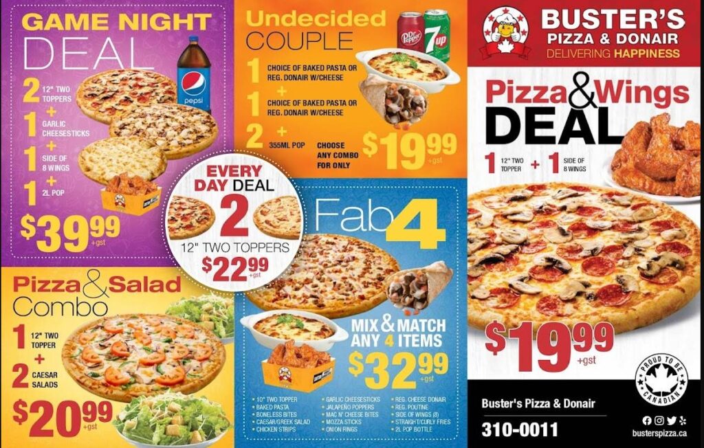 Buster’s Pizza Menu Canada Price