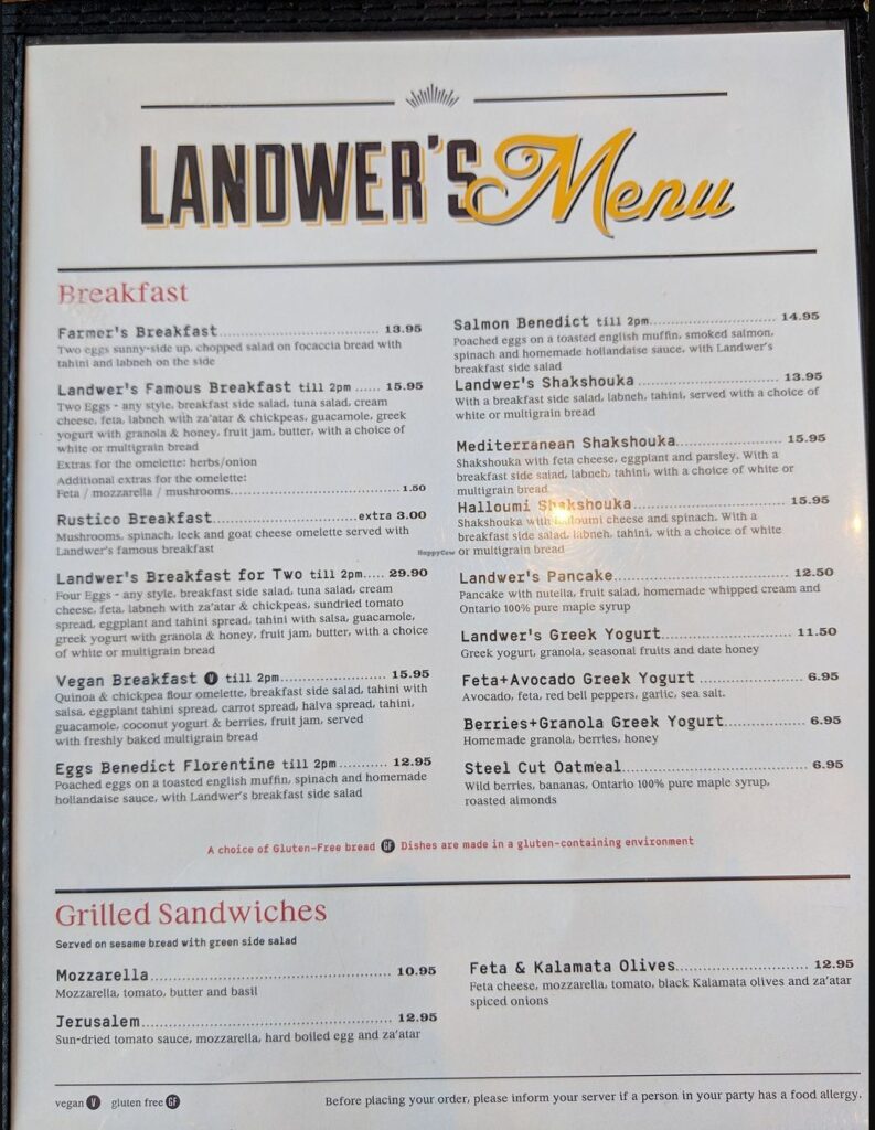 Cafe Landwer Menu Canada List