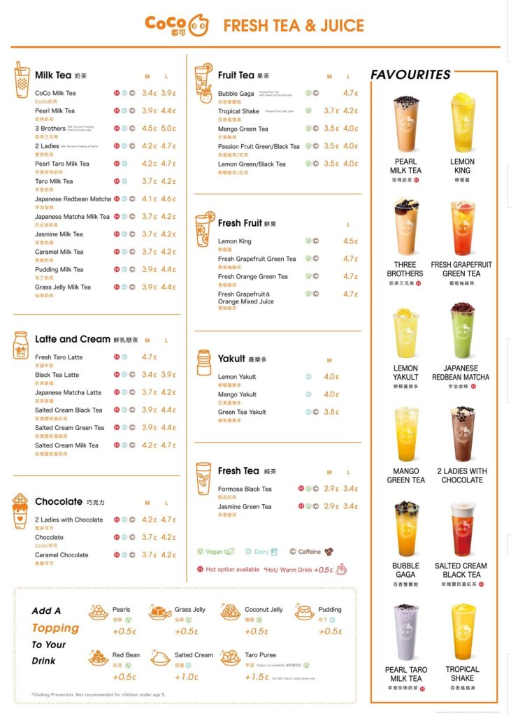 CoCo Fresh Tea & Juice Menu Canada List