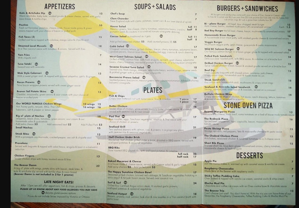 Flying Beaver Bar & Grill Menu Canada & Latest Prices 2023