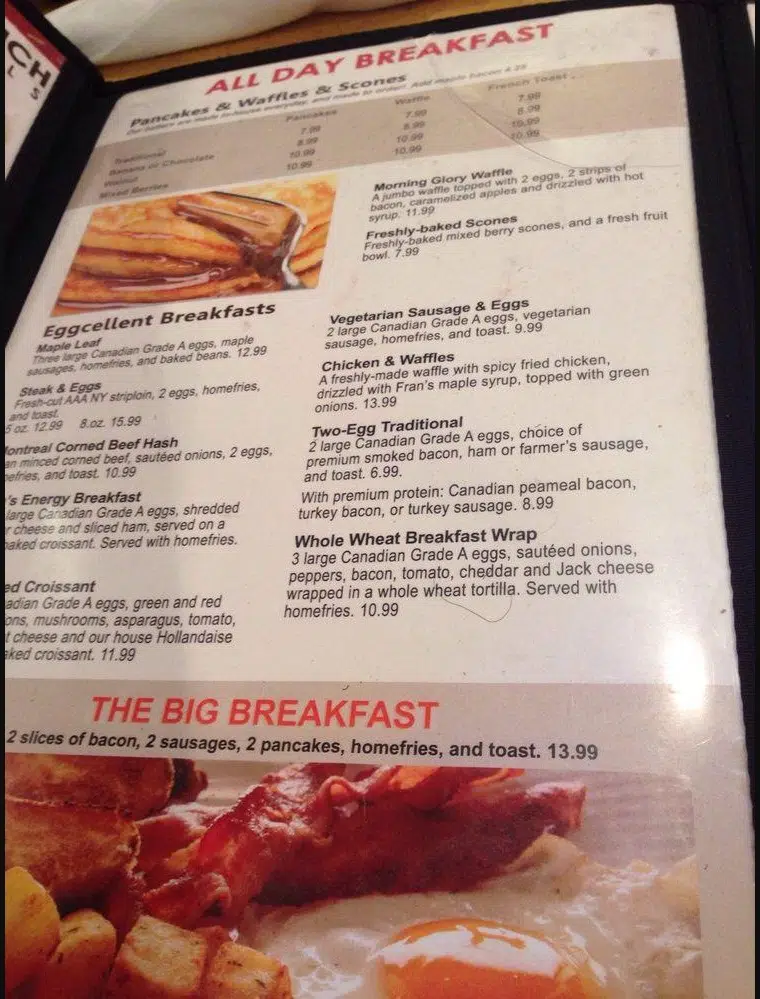 Fran’s Restaurant Menu Canada Breakfast