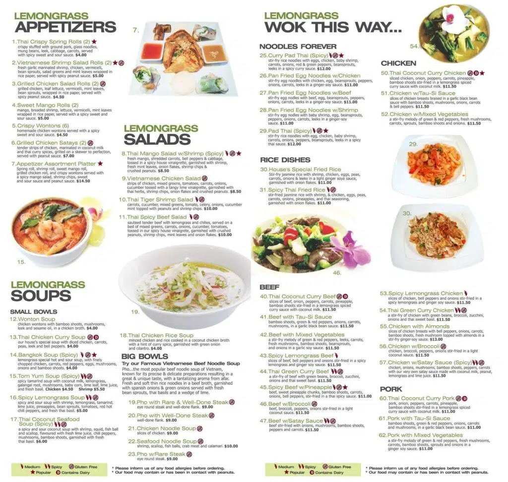 Lemongrass Menu Canada List