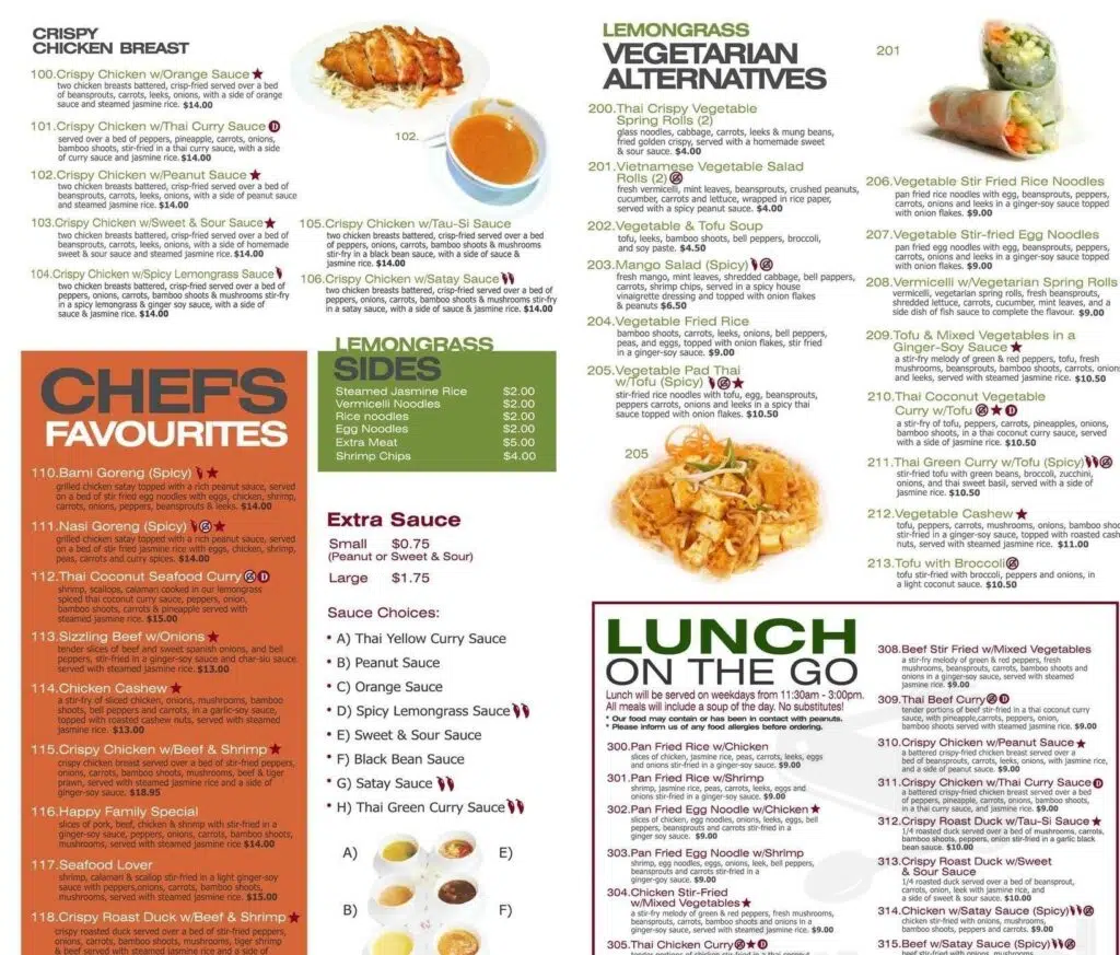 Lemongrass Menu Canada Price