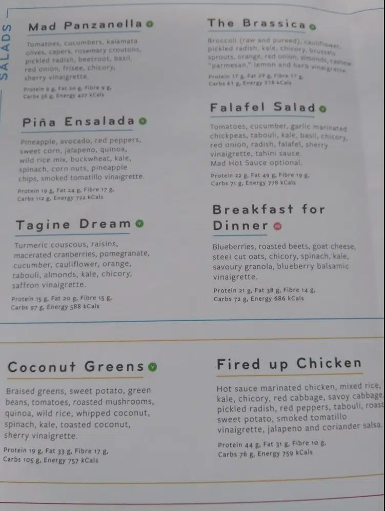 Mad Radish Menu Canada Salads