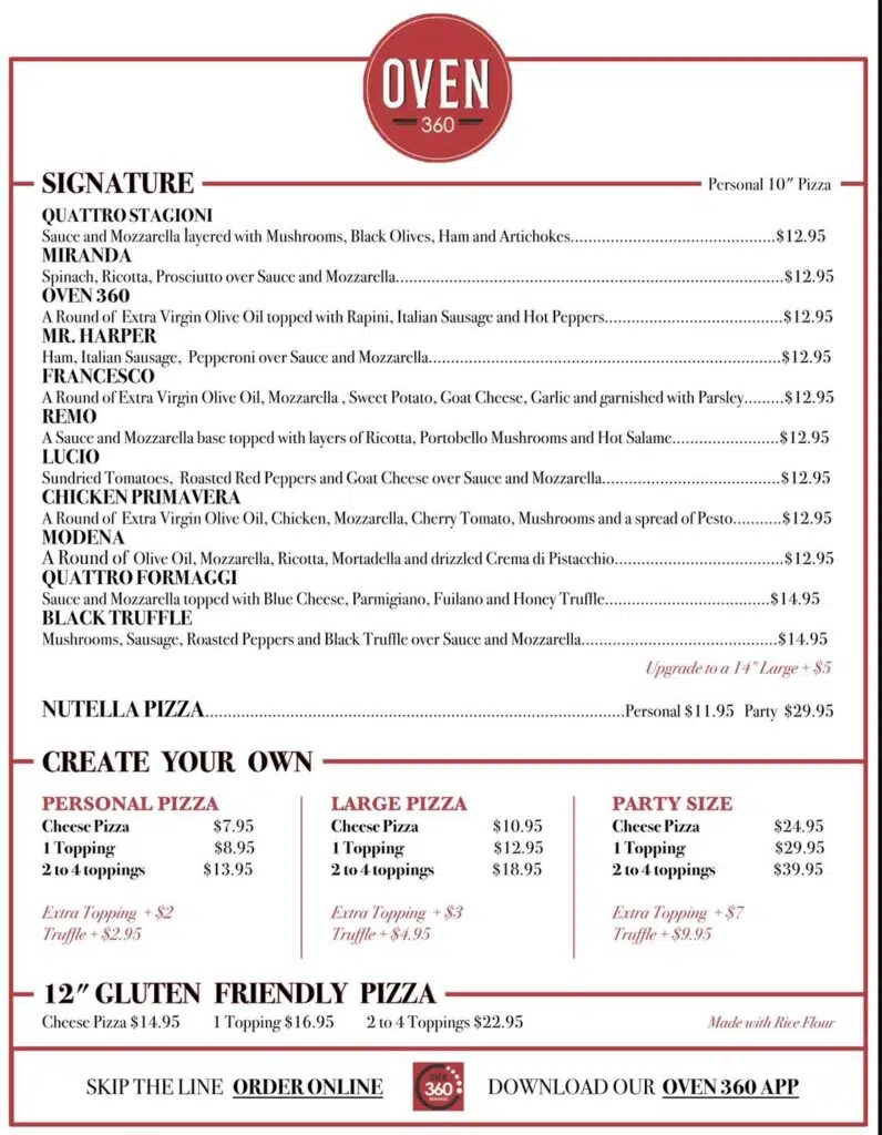 Oven 360 Menu Canada Price