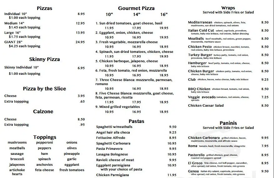 Pagliacci Menu Canada List
