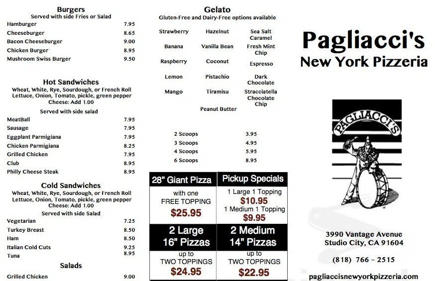 Pagliacci Menu Canada Price