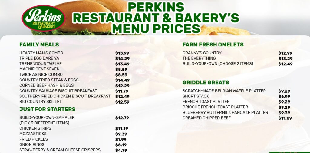 Perkins Restaurant & Bakery Menu Canada List