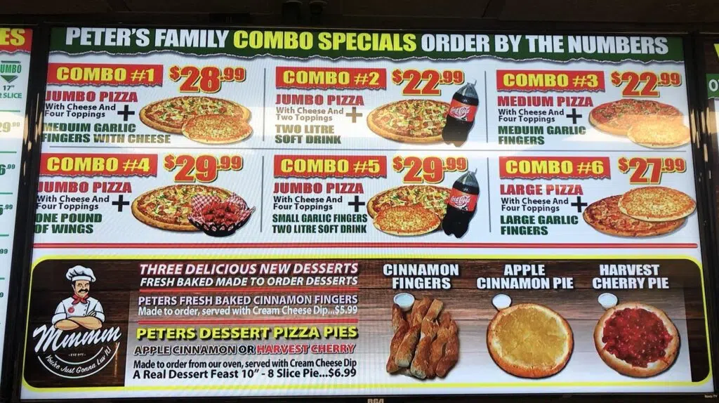 Peters pizzeria menu Canada Price